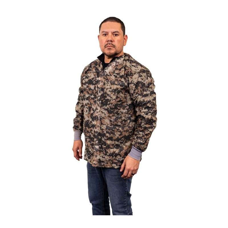 ESD Smock, Dual-Wire, Jacket, Camo, 3Xlarge Knitted Cuffs, 3 Pockets, No Collar