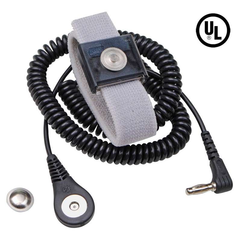 Jewel® MagSnap Expandable Adjustable Onyx Wrist Strap with 6' Coil Cord with Right Angle Banana Plug