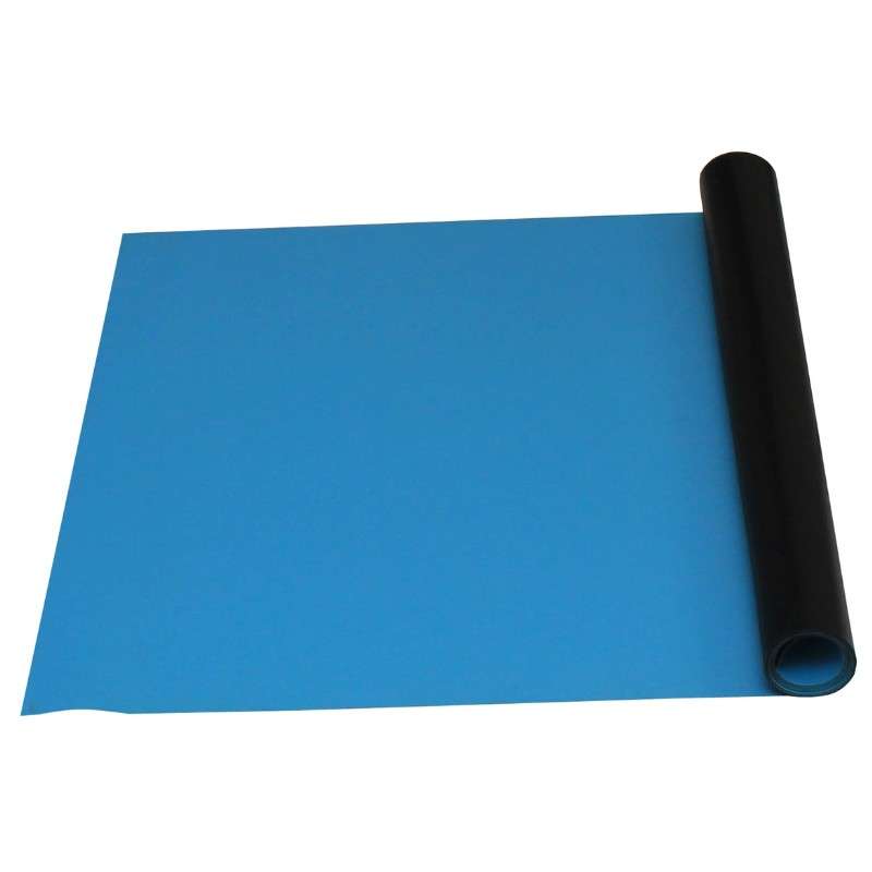 2-Layer Diss/Cond Rubber Matting Roll without a Ground Cord or Snaps, Light Blue/Black, 36" x 50' x .060"