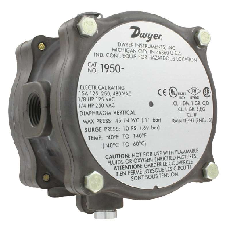 Differential Pressure Switch, Range .15-.50" W.C.