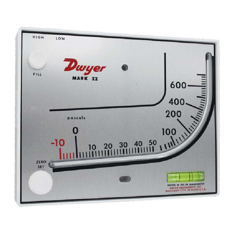 Molded Plastic Manometer, Range 0-3" W.C., Red Fluid, .826 Sp. Gr.