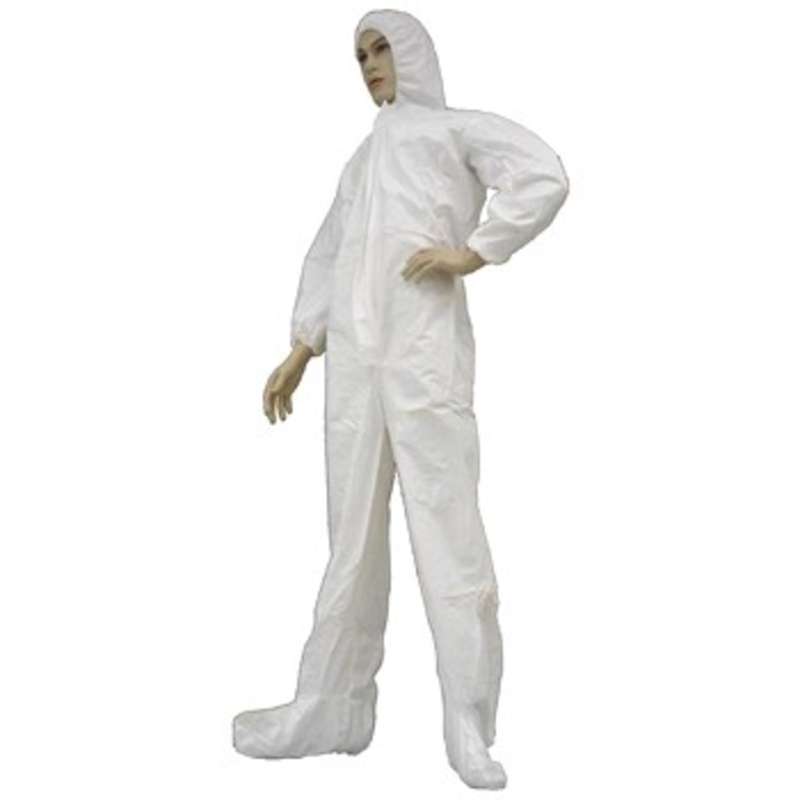 Cleanroom Disposable Coveralls with Attached Hood and Boots, White, Medium, 25 per Case