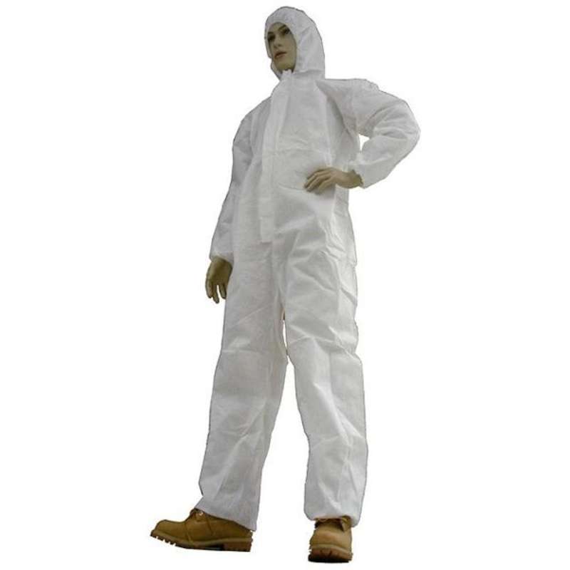 Disposable Polypropylene Coveralls with Hood, Elastic Wrist, Ankles, and Waist, White, 4X-Large, 25 per Case