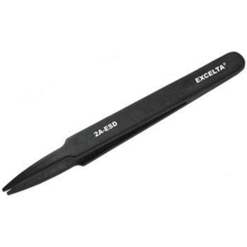 ESD-Safe Plastic Tweezers with Tapered 1/16" Flat Tips, Black, 2 Star, 4-5/8"