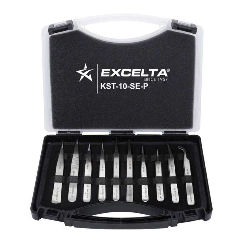 Tweezer Kitset, 1 Star, Anti-Magnetic, Stainless Steel, 10 Piece, Plastic Case