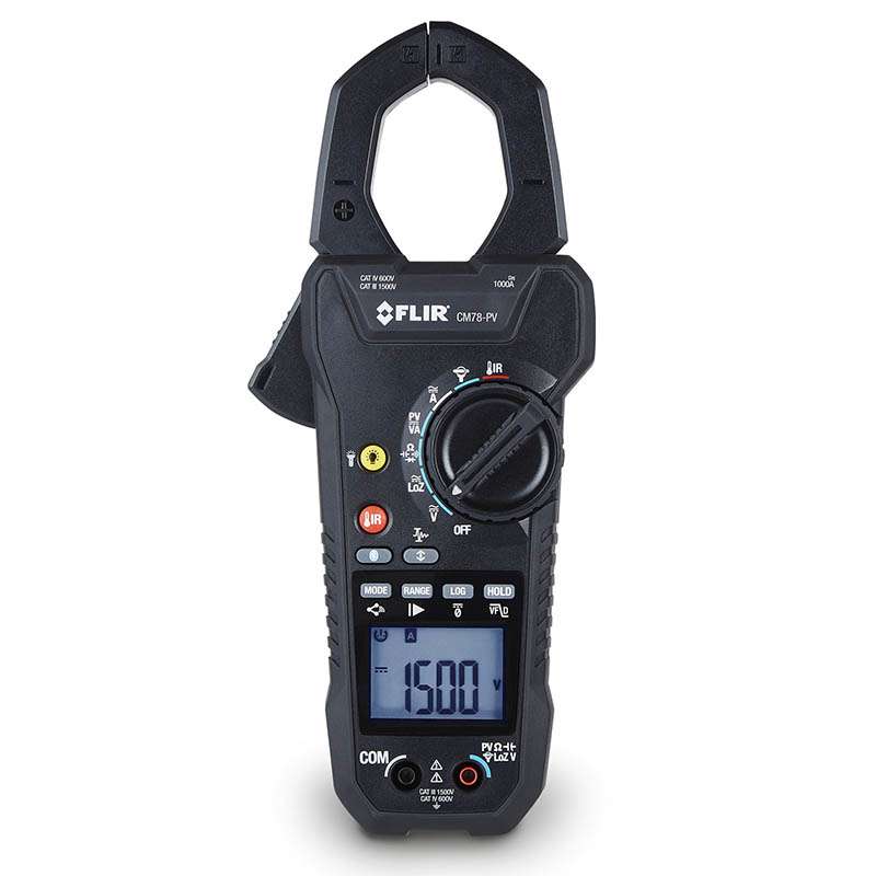 Solar Clamp Meter, CATIII 1500V, 1000A, Bluetooth, IR Thermometer, 6000 Count