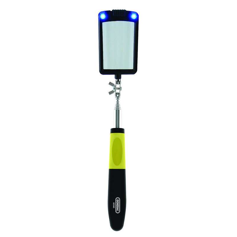 Glass Inspection Mirror, 2" x 3", Telescoping Lighted