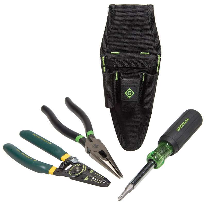 Basic Tool Kit with 8" Long Nose Pliers, Wire Stripper, 6-in-1 Screwdriver, and 4 Pocket Polyester Pouch