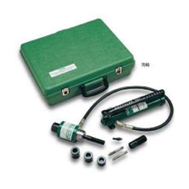 Hydraulic Ram and Hand Pump Driver Kit with Slug-Buster® Conduit Punches, Dies, Adapter, Spacers, Kwik Stepper® Step Bit, and Plastic Case