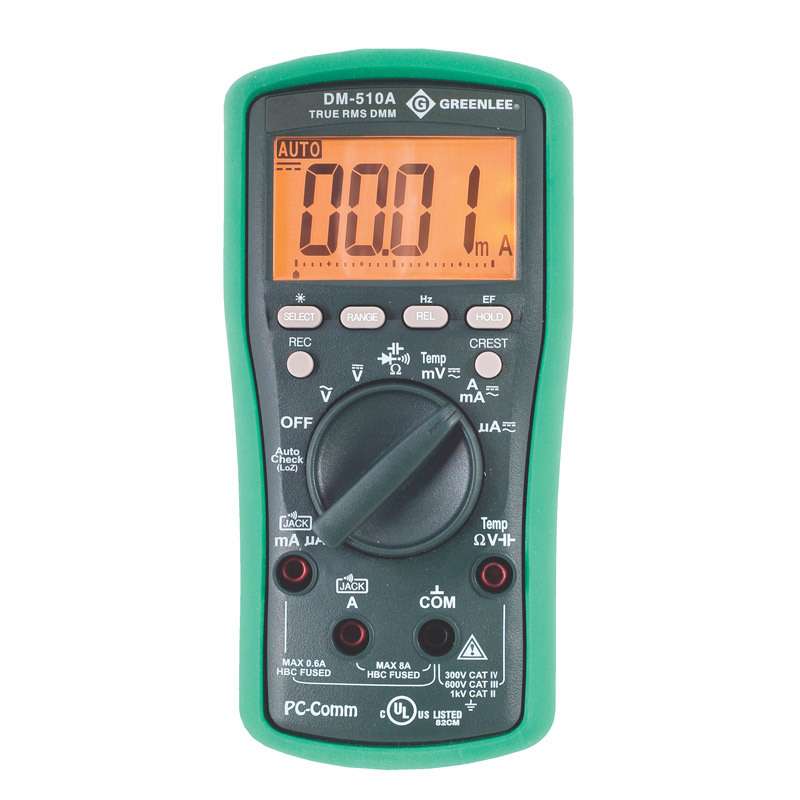 True RMS Digital Multimeter, 1000V, 600µ A-10A, w/9V Battery, Leads, Case