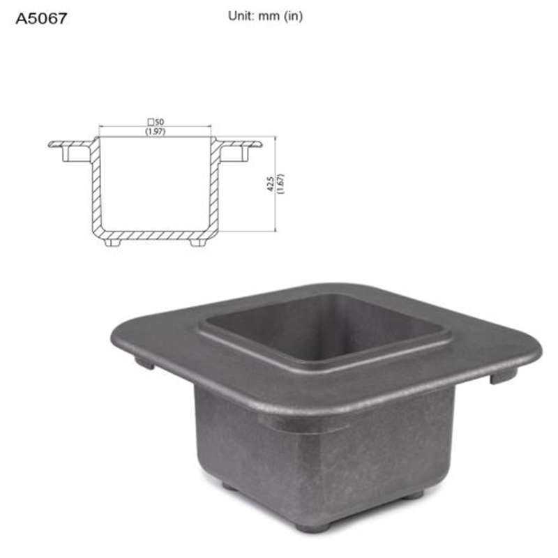 crucible with technical diagram