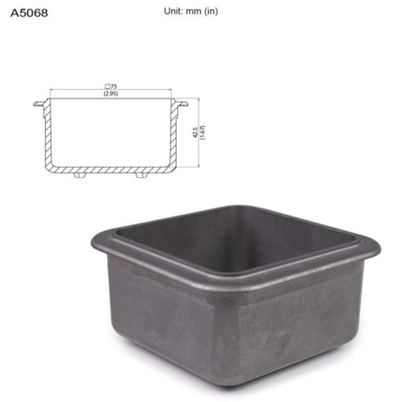 crucible with technical diagram