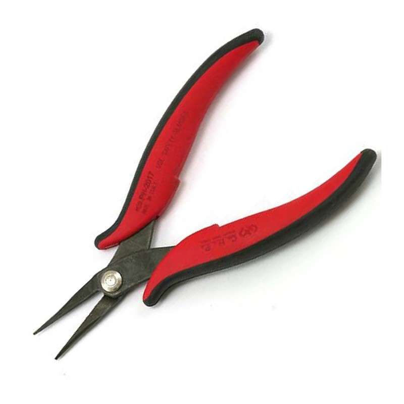 Pliers, Long Flat Nose, Serrated Jaw, 32mm Jaw Length, 5.3" OAL, Round Edge