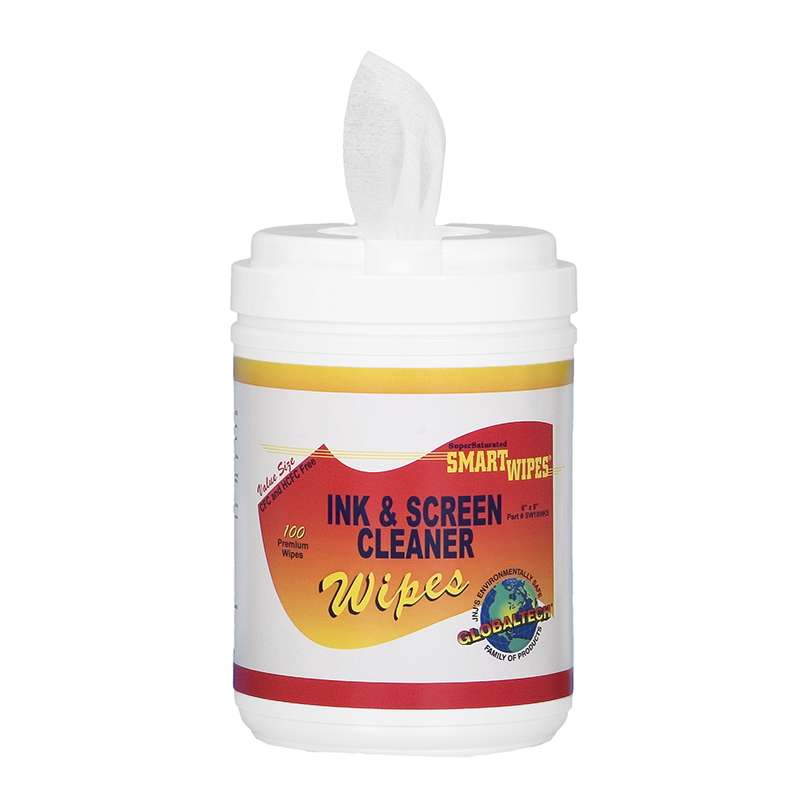 Ink and Screen Cleaner Wipes, Pre-Saturated, Polyester, 6" X 9", 100 Wipes per Canister, 12 Canisters per Case