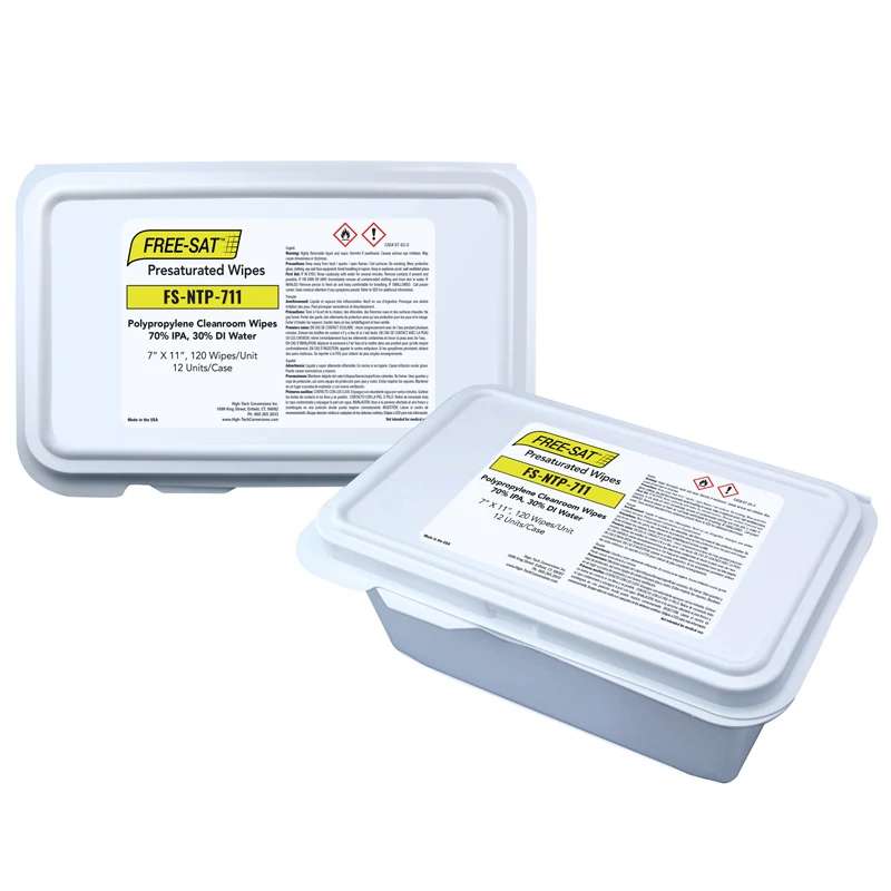 FREE-SAT® Polypropylene 70% IPA Wipes/30% Deionized Water, 7″ x 11″, 120 Wipes per Bag, 12 Bags per Case