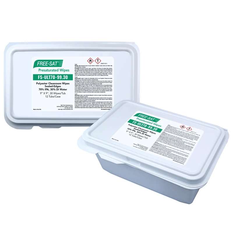 FREE-SAT® Polyester (Sealed-Edges) 70% IPA Wipes/30% Deionized Water, 9″ x 9″, 30 Wipes per Tub, 12 Tubs per Case
