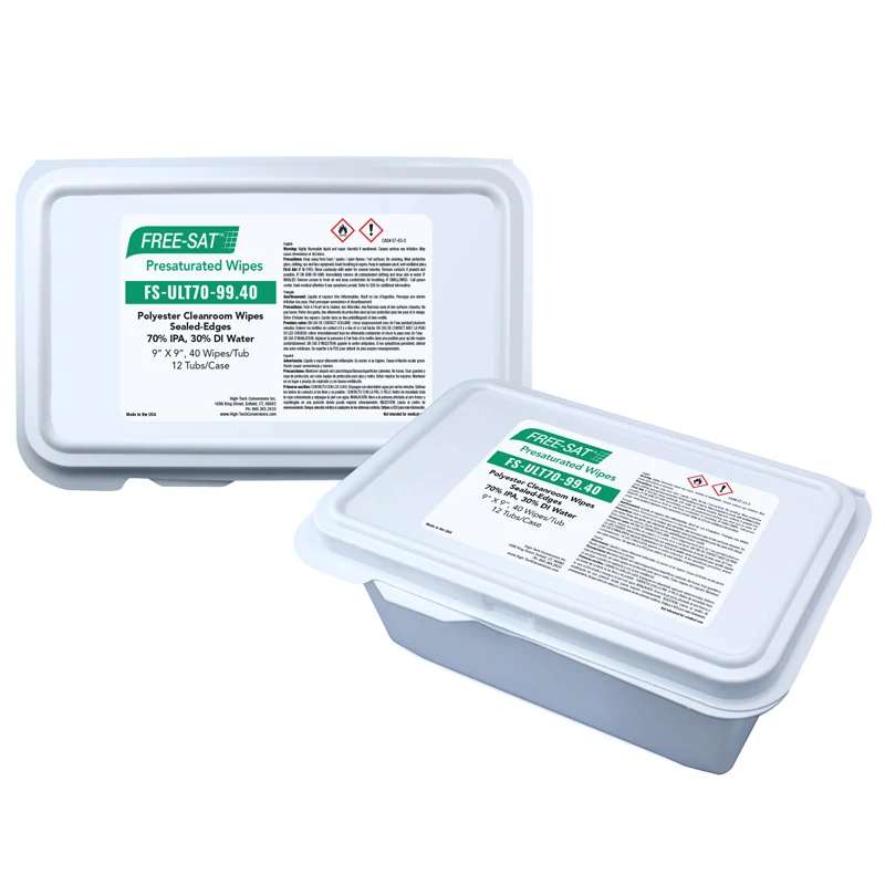 FREE-SAT® Polyester (Sealed-Edges) 70% IPA Wipes/30% Deionized Water, 9″ x 9″, 40 Wipes per Tub, 12 Tubs per Case