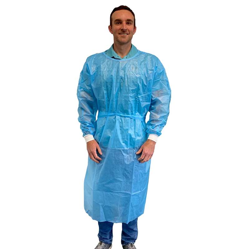 Level 2 Isolation Gown, Laminated Spunbonded Polypropylene, Blue, Extra Large, 10 per Bag, 5 Bags per Case
