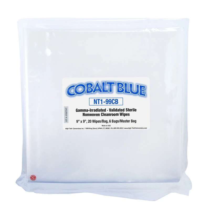 Cobalt Blue Sterile Cleanroom Wipes – Dry, 9" x 9", 25 Wipes per Easy-Tear Bag, 6 ET Bags per Master Bag, 10 Master Bags per Case