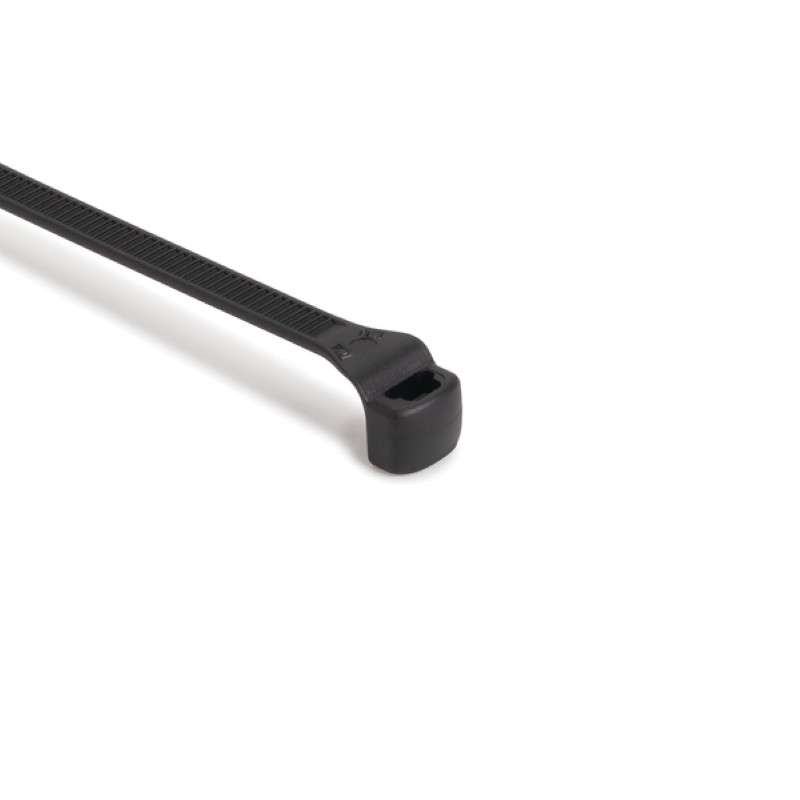 Low Profile Cable Tie, 7.7" Long, 50 Lb Tensile Strength, PA66HS, Black, 100/Package
