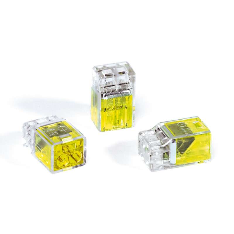 Helacon Plus Mini, Push-In Style Wire Connector, Double Spring, 2-Port, (Pc), Yellow, 150/Package
