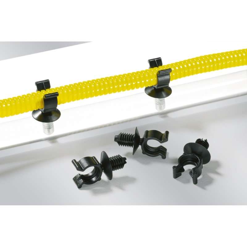 Convoluted Tubing Clip, 13Mm Max Bun Dia, Hole Dia 6.5-7Mm, PA66Hirhs, Black, 500/Package