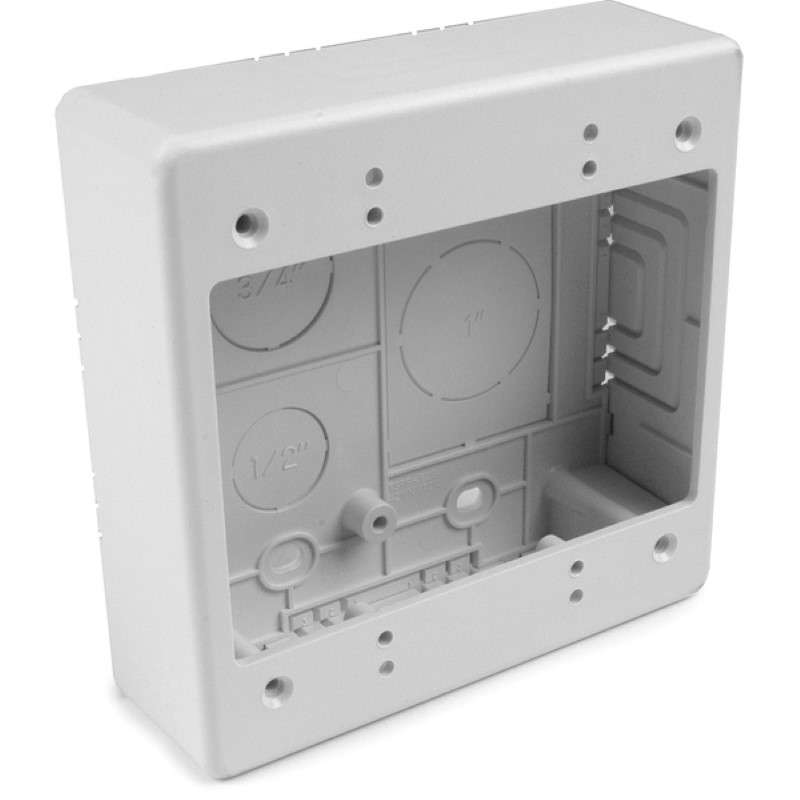 Dual Gang Junction Box, 1-1/2" Deep, 2-Piece, PVC, White, 1/Bag