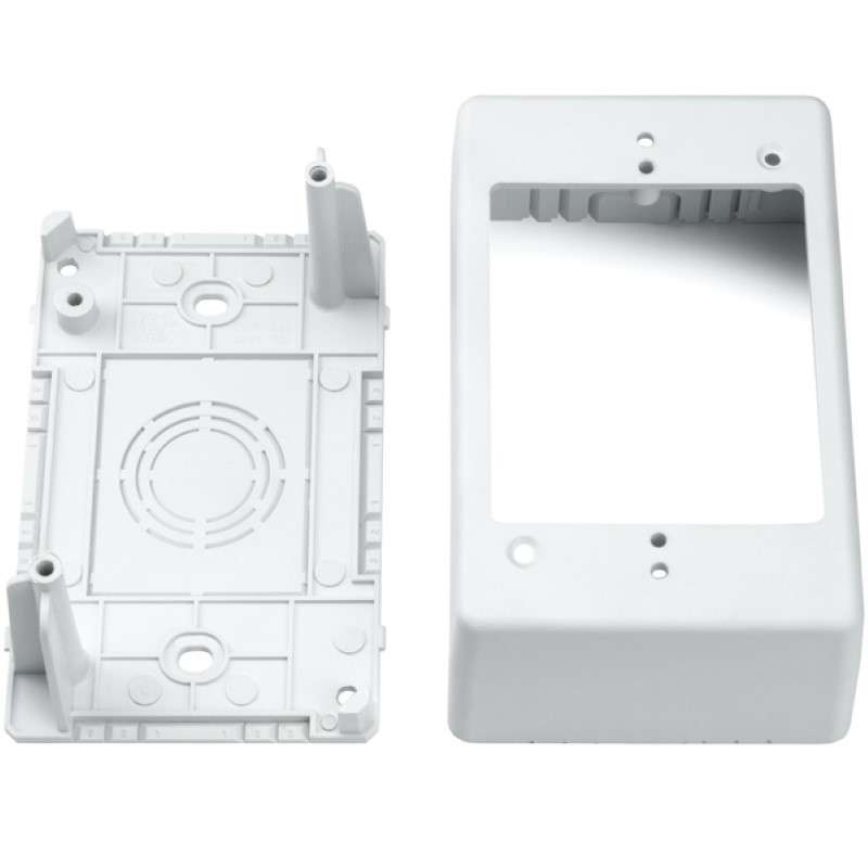 Dual Gang Junction Box, 1-1/2" Deep, 3-Piece, PVC, White, 1/Bag