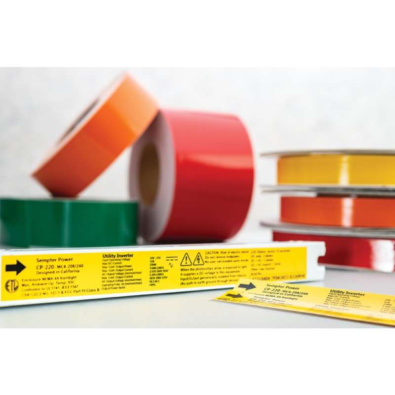Adhesive Labels, Banded Color Continuous Roll, 2.0" x 250', Pet, Yellow/White, 250 Ft/Roll