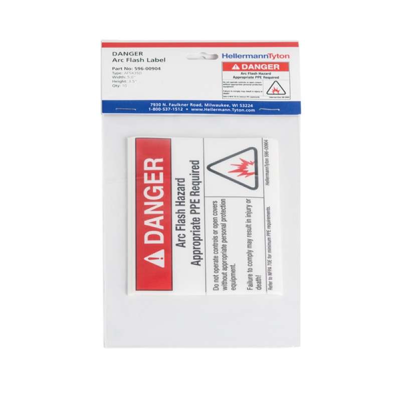 Arc Flash Label, Danger Appropriate Ppe Required, 5.0" x 3.75", Pet, Red/White, 10/Package