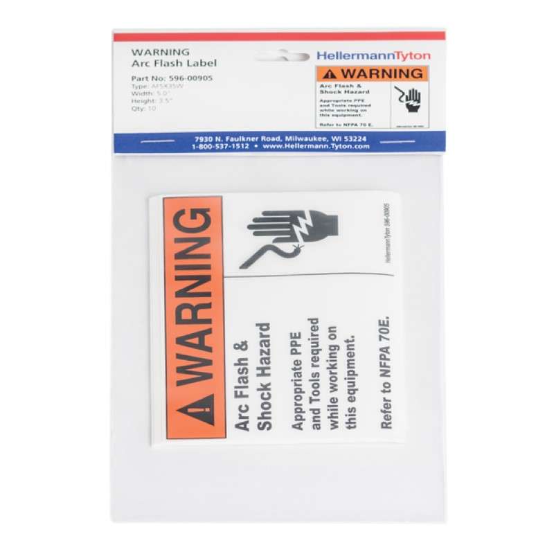 Arc Flash Label, Warning Arc Flash And Shock Hazard, 5.0" x 3.75", Pet, Orange/White, 10/Package