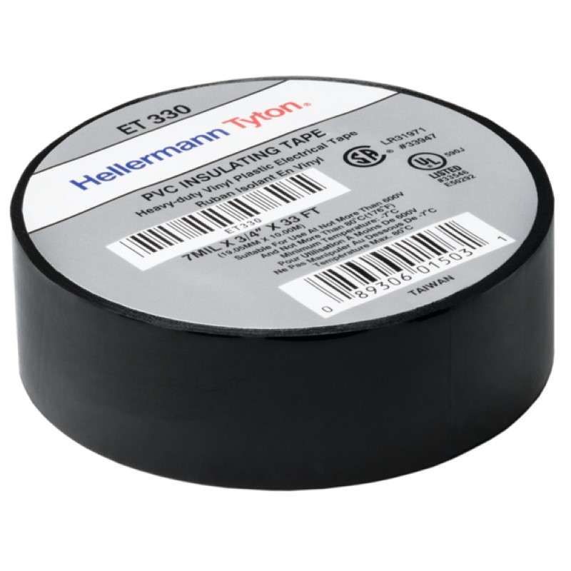 Electrical Tape, 0.75" x 33' Roll, 7.0 Mil Thick, PVC, Black, 10 Rolls/Package
