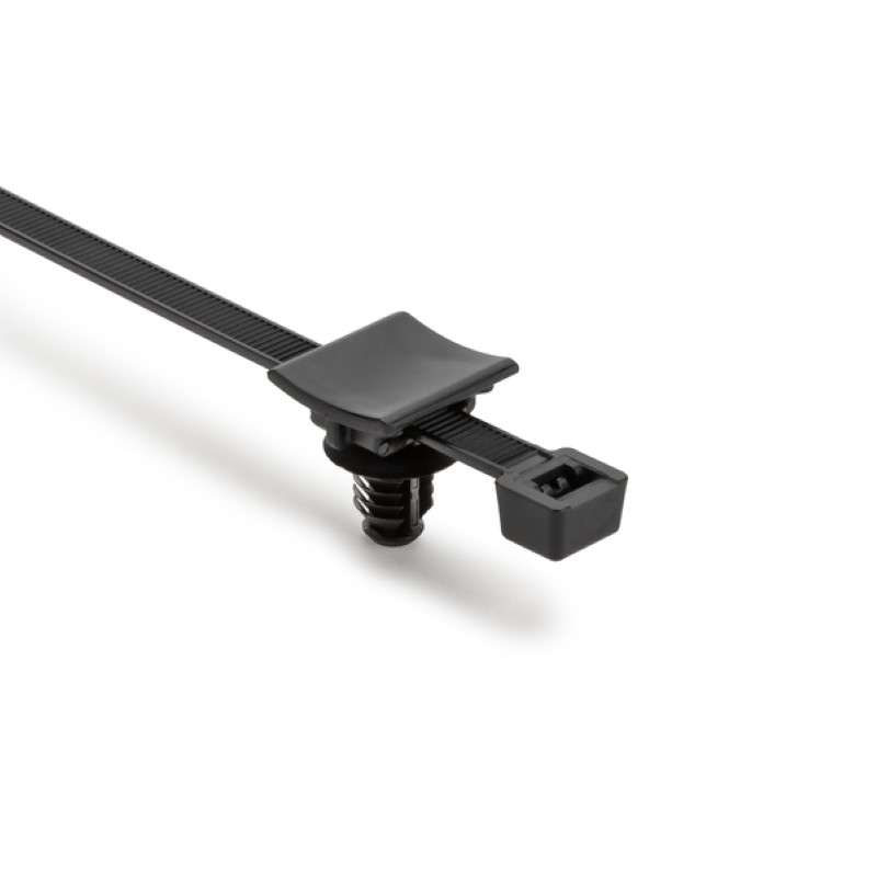 2-Piece Cable Tie/Fir Tree Mount, Unassembled Set, 9"L, FT8/M10 Hole, PA66HIRHSUV, Black, 1000 per Carton
