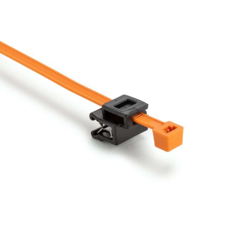 2-Piece Cable Tie & Edge Clip, 8.0"L, EC5A, 1 - 3 mm Panel, 50lb, PA66HIRHS/PA66HIRHSUV, Orange and Black, 500 per package