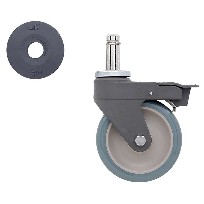 5" Antimicrobial Polyurethane Swivel/Brake Stem Caster for Super Erecta Industrial Wire Shelving Racks
