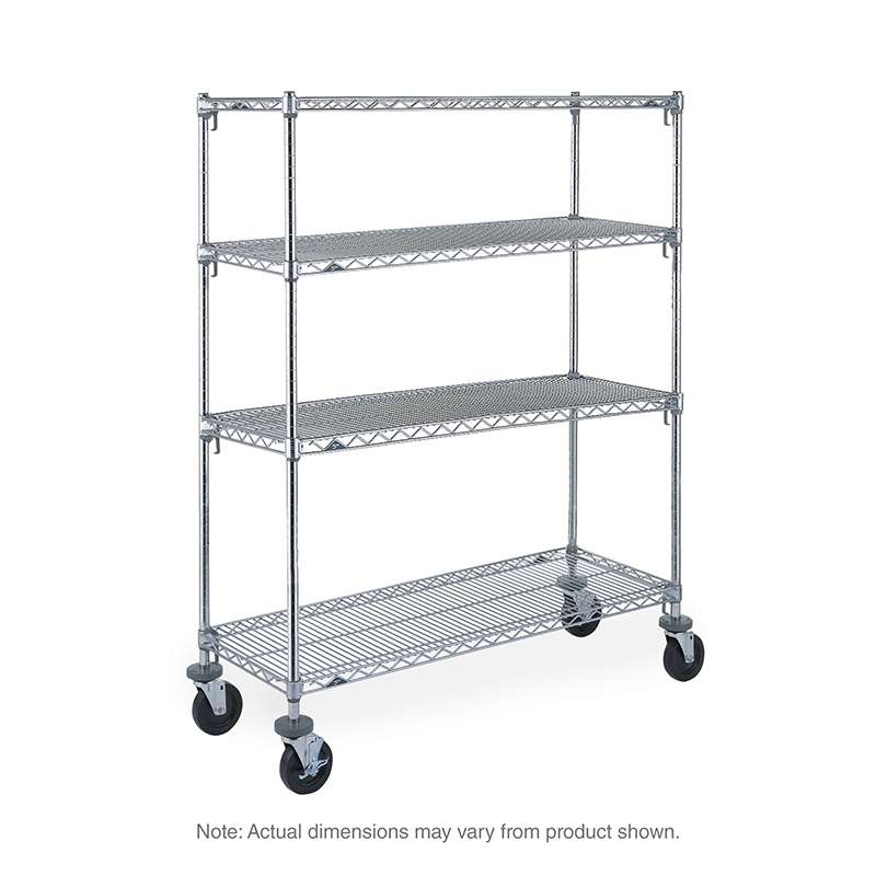 Super Adjustable 2 Mobile Wire Shelving Unit, 4-Shelves, Chrome, 24 x 60 x 69", with 2 Swivel and 2 Braking Casters