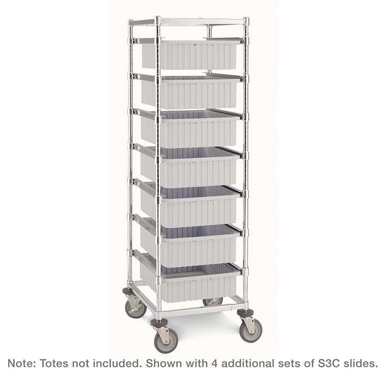 Adjustable Single Bay Kitting Cart Tote Box Carrier with Three Sets of Slides