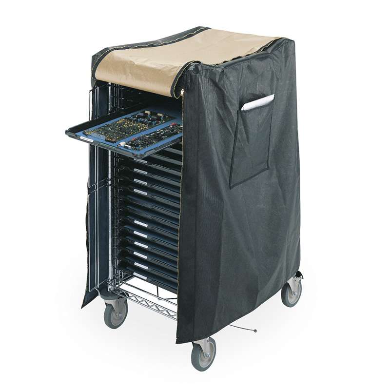 ESD-Safe Vinyl Cart Cover with Brass Zippered Front Flap and Side Paperwork Pouch, 30" x 23" x 55"