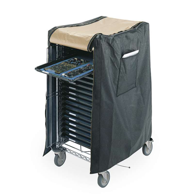 ESD-Safe Vinyl Cart Cover with Brass Zippered Front Flap and Side Paperwork Pouch, 23" x 32" x 41"
