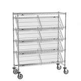 Mobile Chrome Wire Shelving Unit with 4-Slanted Shelves and 1-Flat Top Shelf, 18 x 48 x 60" redirect to product page