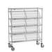 Mobile Chrome Wire Shelving Unit with 4-Slanted Shelves and 1-Flat Top Shelf, 18 x 48 x 60"
