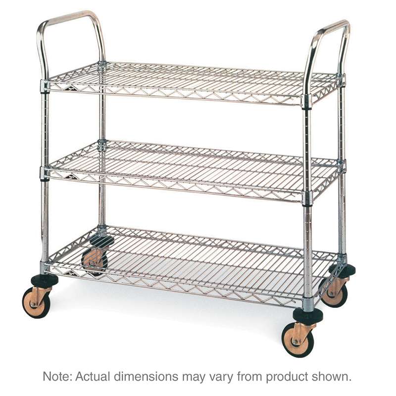 Standard Utility Cart with 3 Stainless Steel Wire Shelves and Casters, 18" x 24" x 38"