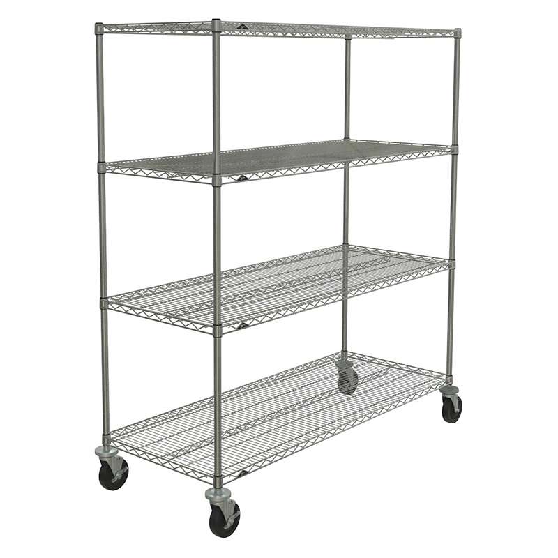 Super Erecta® Stem Caster Cart with 4 Chrome Wire Shelves and Casters, 24" x 60" x 68"