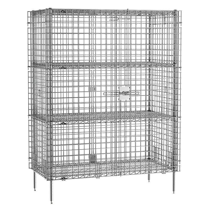 Super Erecta Stationary Security Shelving Unit with 2 Intermediate Shelves, Chrome, 27.25" x 50.5" x 66.8125"