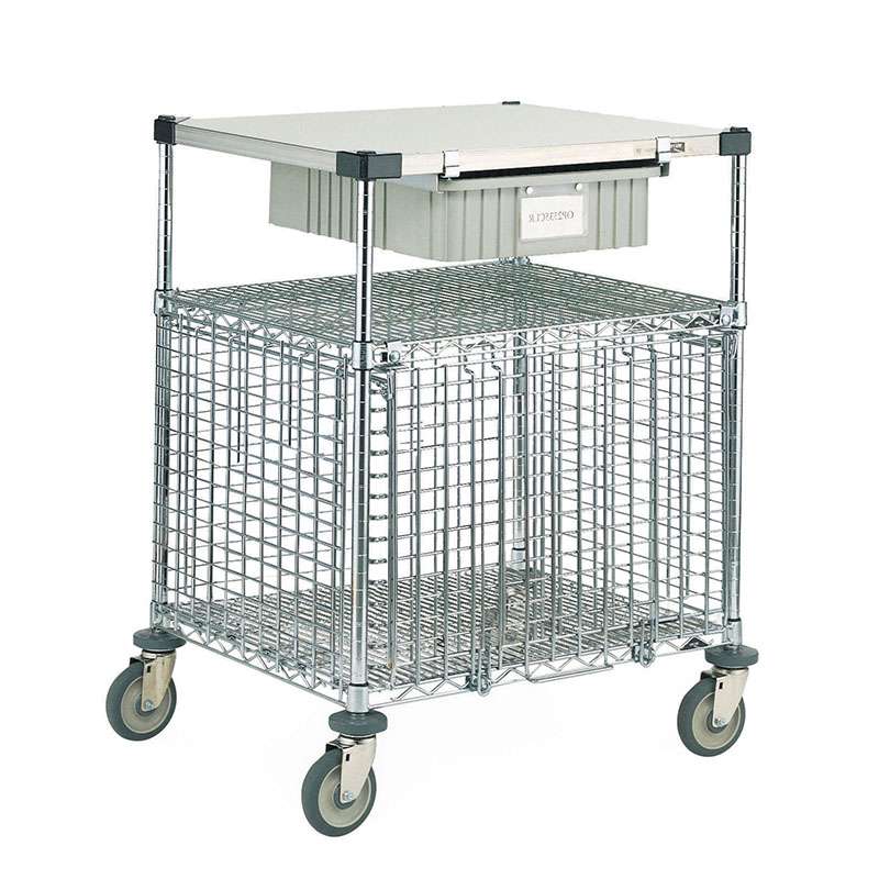 Super Erecta® Lab Security Utility Cart with Solid Stainless Steel Top Shelf and Secure Storage, 24" x 30" x 39"