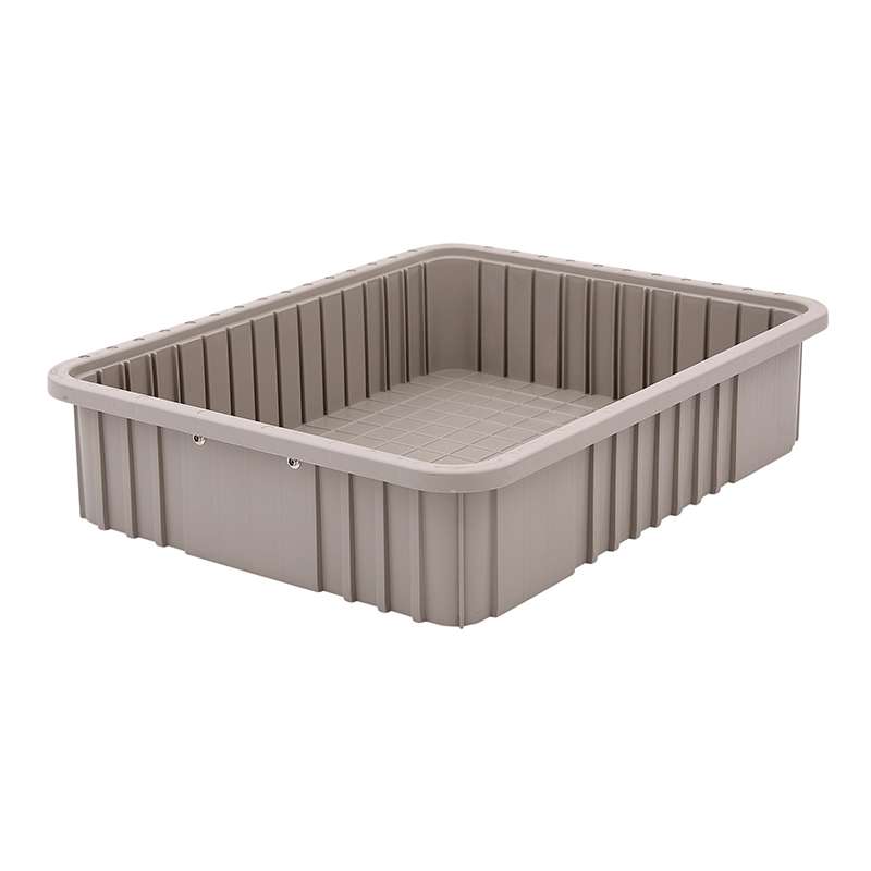 Non-ESD Stackable Divider Tote Box, Natural Grey, 20-1/8 x 15-1/8 x 4-1/2" ID (Dividers not Included)