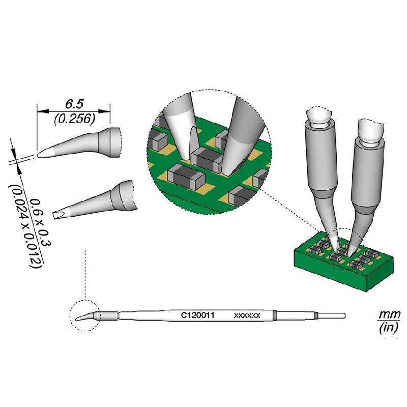 Series C120 Chisel Bent Soldering Cartridge, Ø 0.6mm