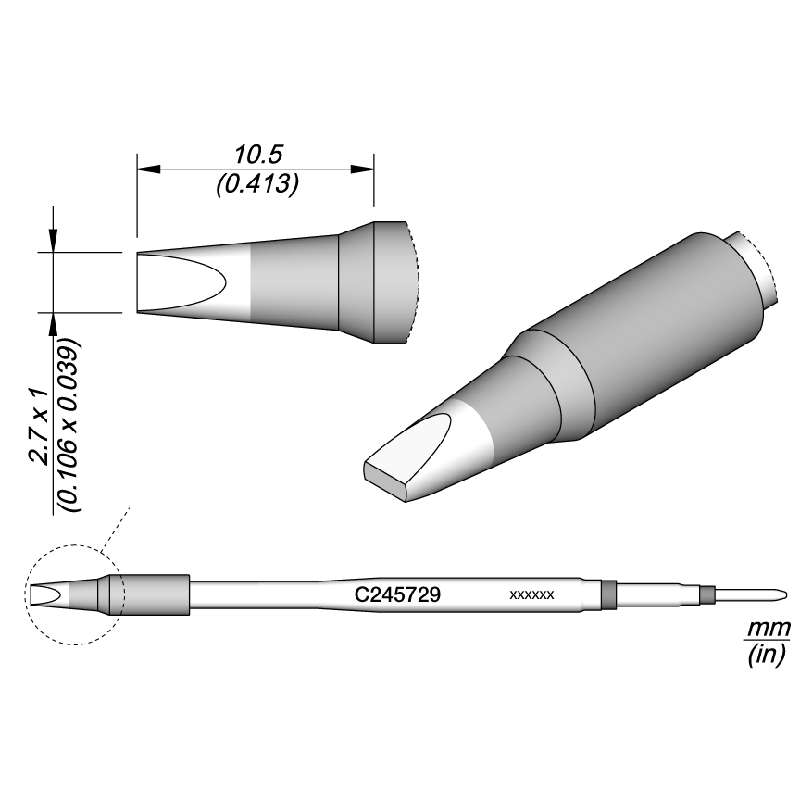 Series C245 Chisel Soldering Cartridge, 2.7mm x 1mm