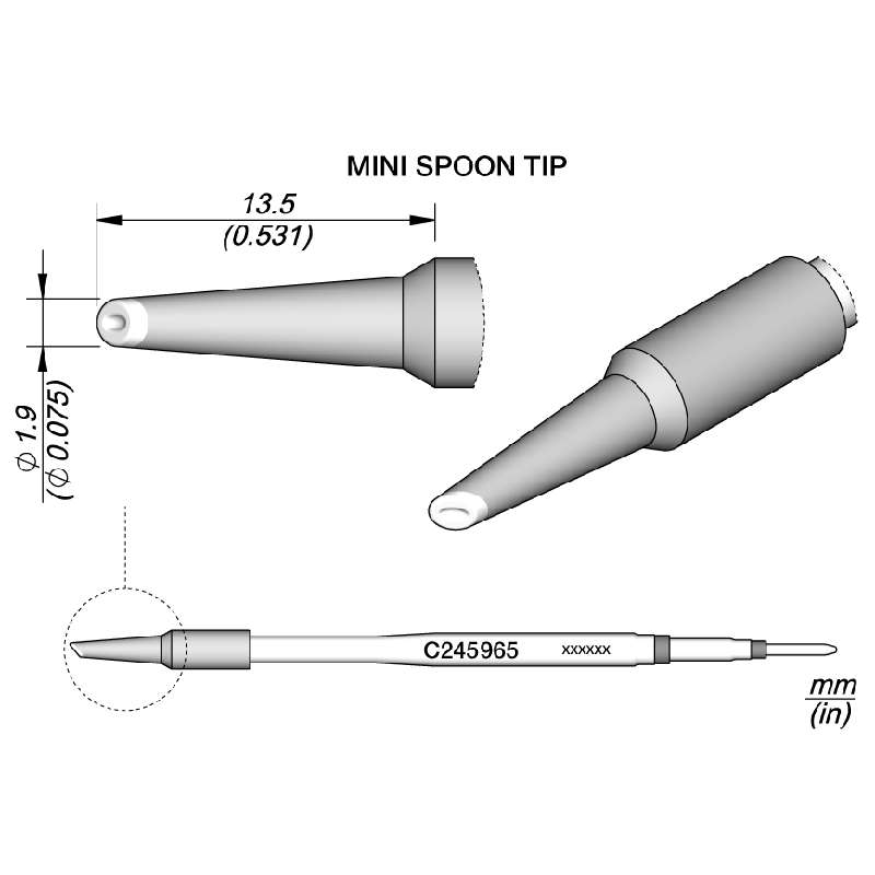 Series C245 Mini Spoon Soldering Cartridge, Ø 1.9 mm