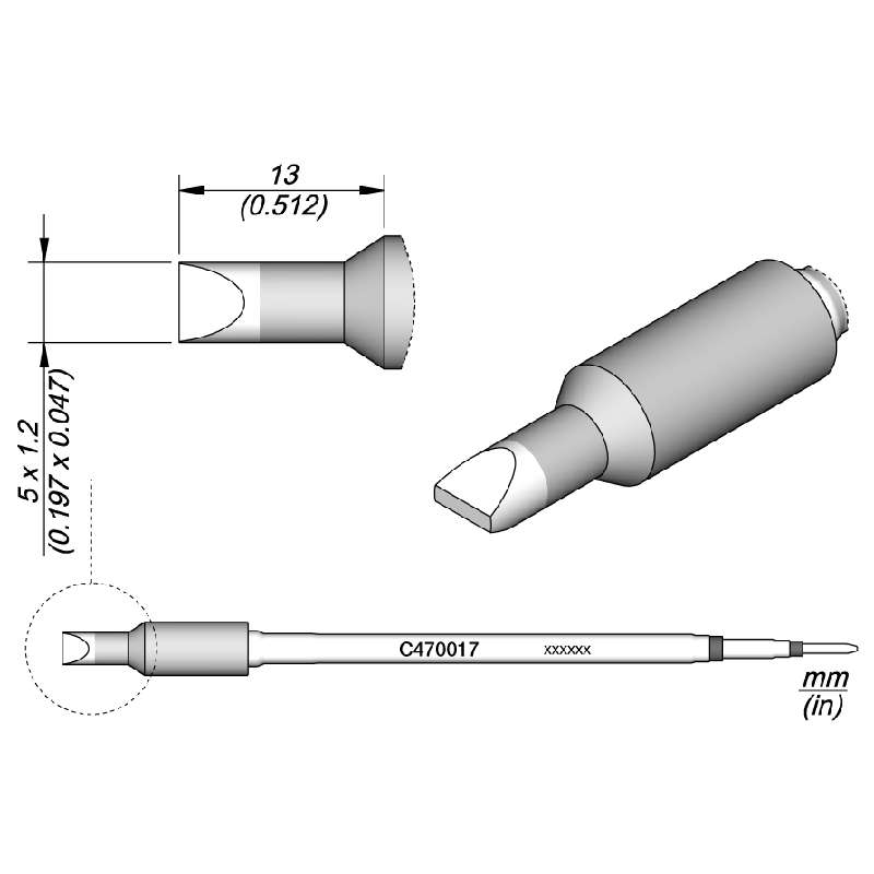 Series C470 Chisel Soldering Cartridge, 5mm x 1.2mm